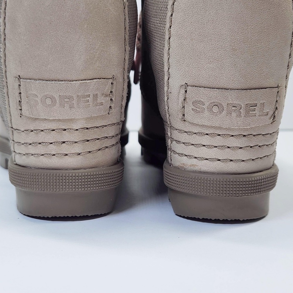 Sorel Boots Womens Size 8.5 Beige Canvas Leather Lace Up Wedge Ankle Booties - Picture 6 of 14
